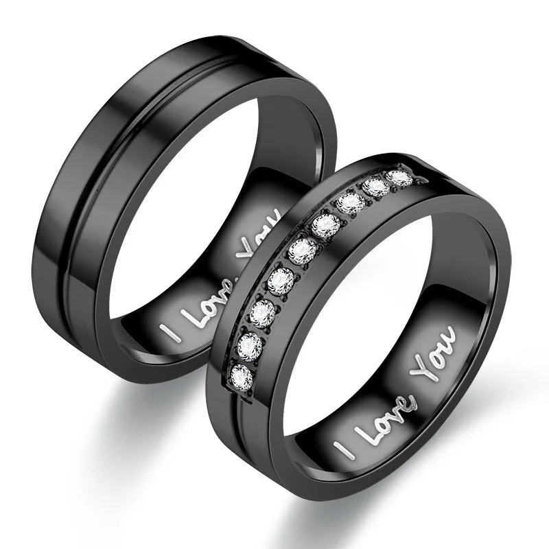Fashion Stainless Steel Couple Engagement Rings for Women Men Crystal I LOVE YOU Ring 2021 Wedding Jewelry Gift
