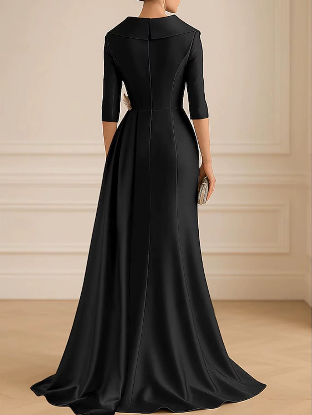Elegant A-Line Stretch Fabric Prom Dress Shirt Collar Floor Length 3/4 Sleeve Pleated Formal Evening Gown 2025 Free Customized