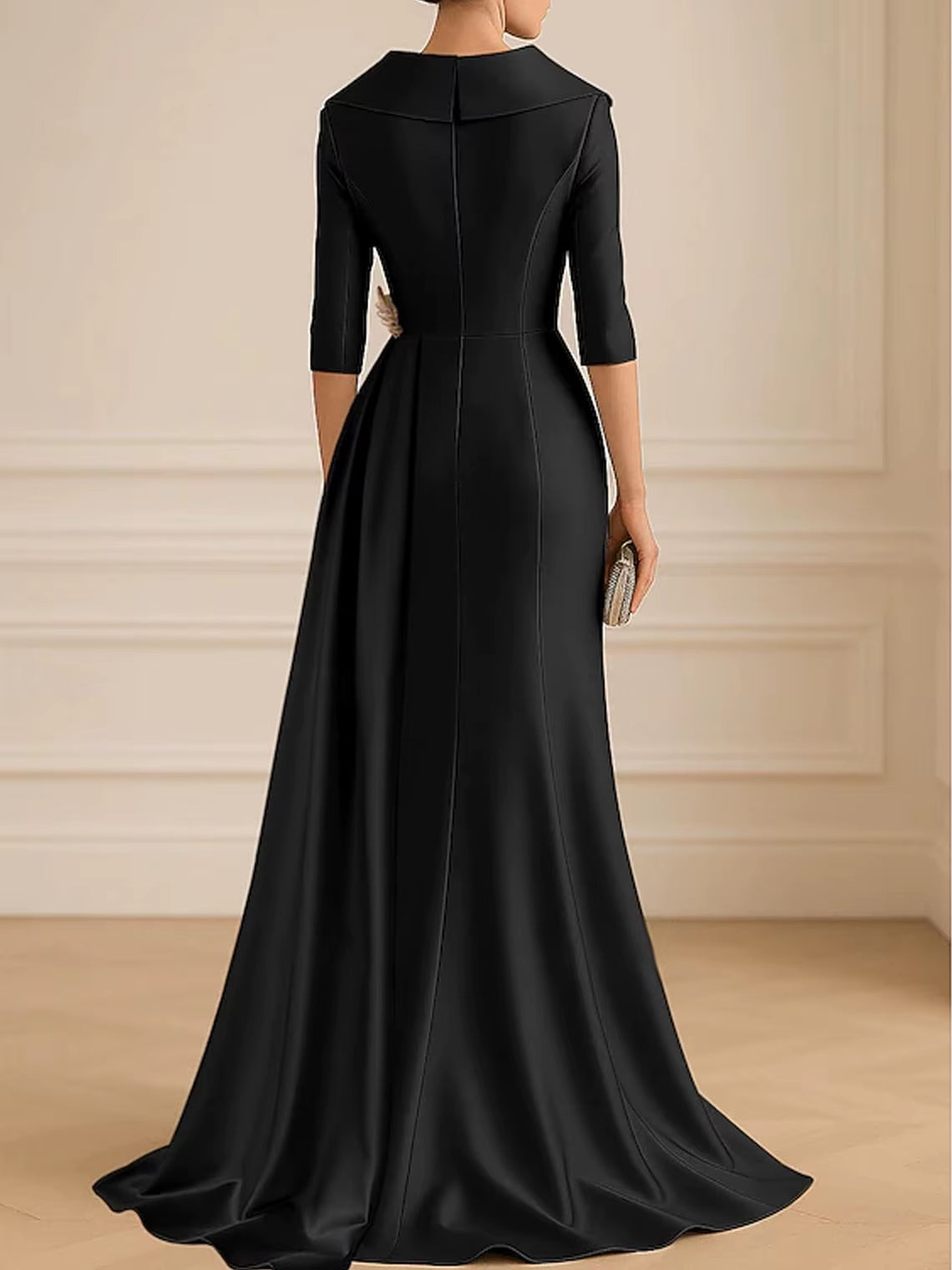 Elegant A-Line Stretch Fabric Prom Dress Shirt Collar Floor Length 3/4 Sleeve Pleated Formal Evening Gown 2025 Free Customized