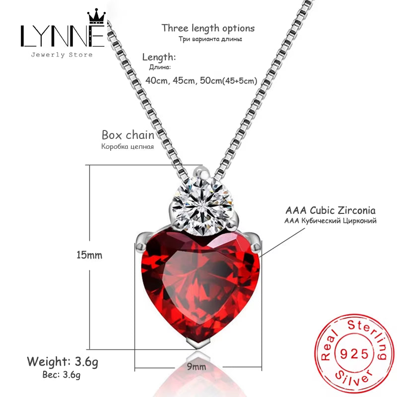 Women Jewelry 925 Sterling Silver Shine Red AAA Zircon Heart Pendant Necklaces Fine Gift Wedding Love Rhinestone CZ Charm Choker