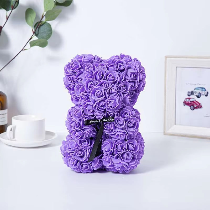 Romantic Valentine'S Day Creative Eternal Flower Rose Bear Christmas Gift Rose Bear Hug Bear Wedding Flower Decoration Gift