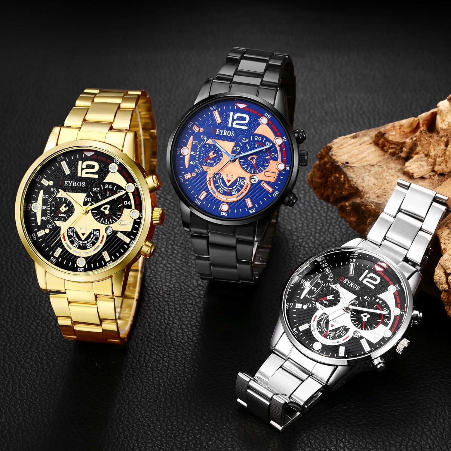 Men'S Wrist Watch: Big round Dial 3 Time Zone Decor Analog Quartz Wrist Watches for Men Waterproof Luminous Wristwatches Business Work Sport Casual Dress Watch