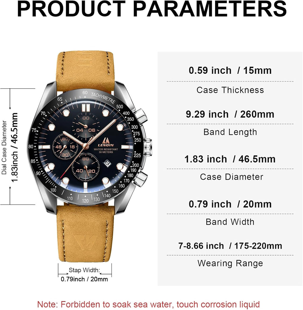 Mens Watches Leather Watch Analog Quartz Watch for Men Luminous Luxury Fashion Business Casual 30M Waterproof Men'S Wrist Watches with Date