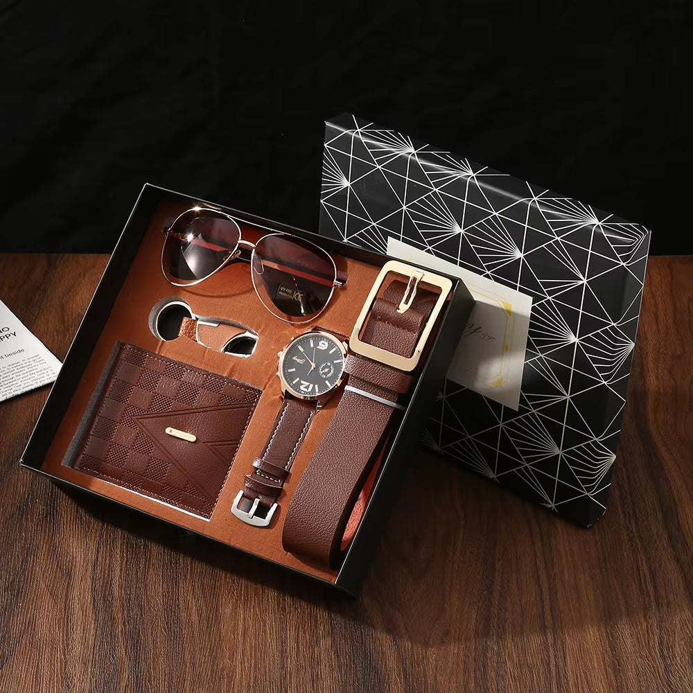 Men's Luxury Gift Set – Watch, Wallet, Belt, Sunglasses & Keychain in Gift Box