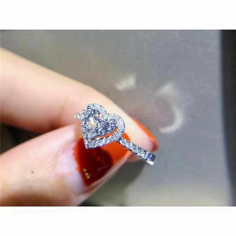 Fashion Luxury Heart Rings Women Inlaid Dazzling Cubic Zirconia Elegant Wedding Accessories Daily Wearable Trendy Jewelry