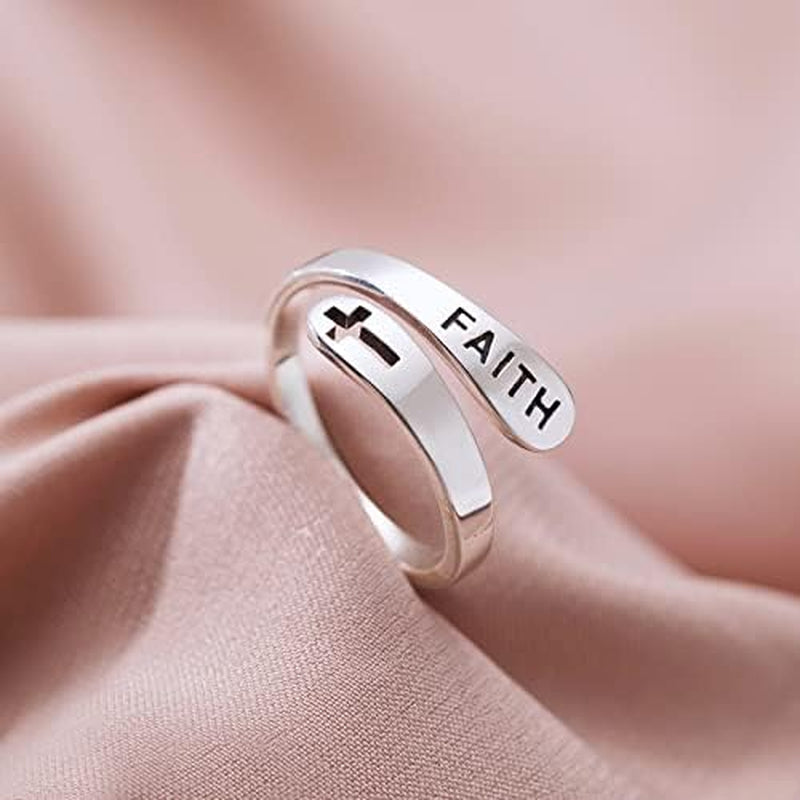 Open Statement Faith Cross Rings Adjustable Minimalist Hope Love Eternity Wedding Band Promise Ring Fashion Jewelry Gifts for Women Men Xmas