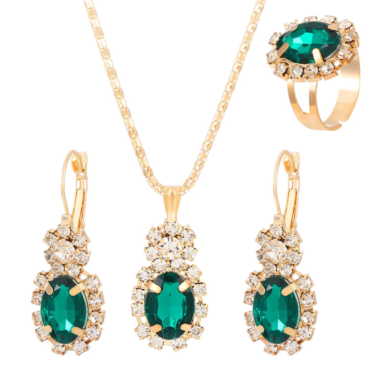 3Pcs Silver Oval Cut Cubic Zirconia Necklace Earrings Rings Set Trendy Banquet Daily Date Jewelry Set Gift for Women Girls Her