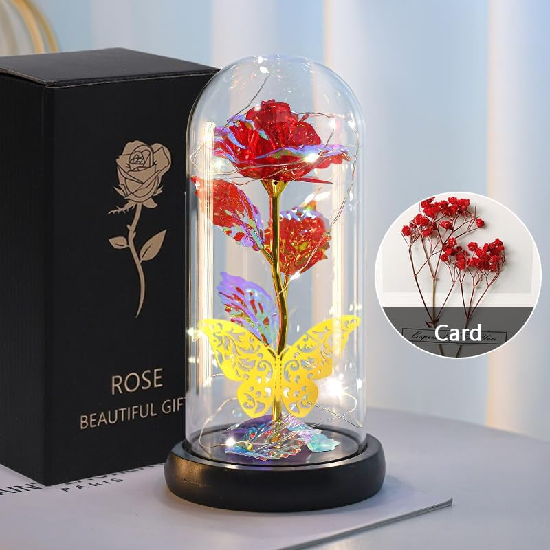 Eternal Glass Rose Gift - Ideal Gift for Mom, Wife, Daughter, Lady, for Mother'S Day, Christmas, Wedding Anniversary, Valentine'S Day (Red)