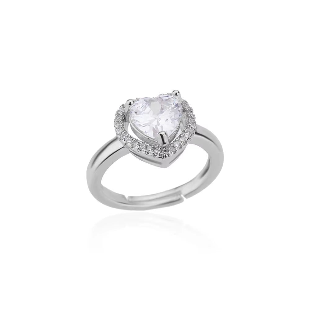 Stainless Steel Heart Rings for Women Zircon Gold Plated Heart Adjustable Ring Femme Wedding Party Accessories Jewelry Gift 2023