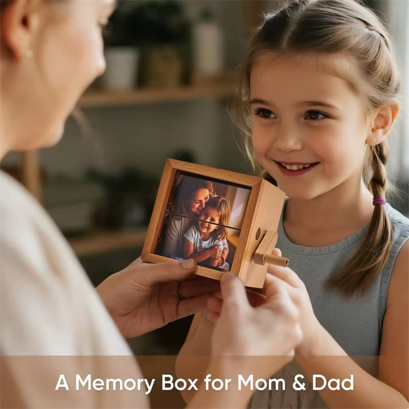Custom Photo Flip Book Frame Photo Animation Box Hand-Cranked Photo Album Wooden Rotating Memory Box with Light Gift