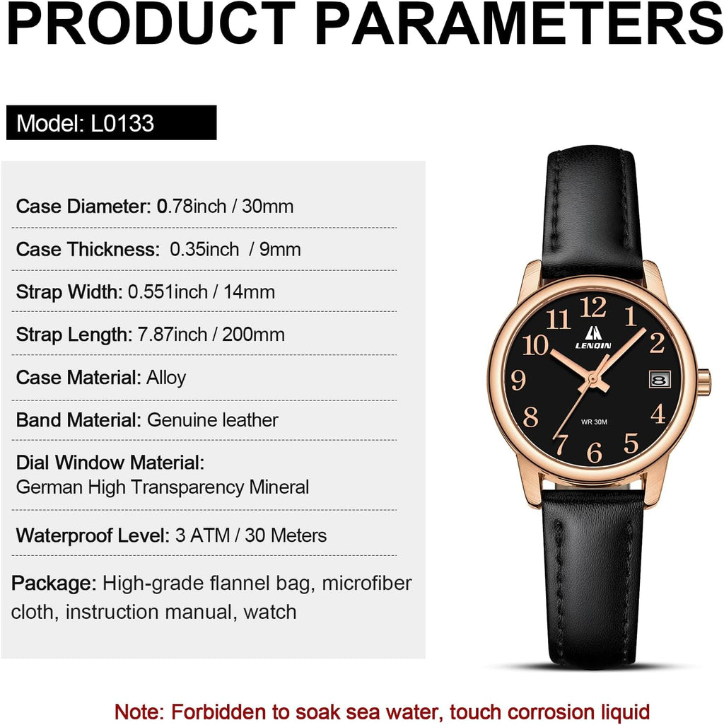 Womens Watch Analog Quartz Waterproof Ladies Watches for Women Easy Read Women'S Wrist Watches with Leather Strap Luminous Dial