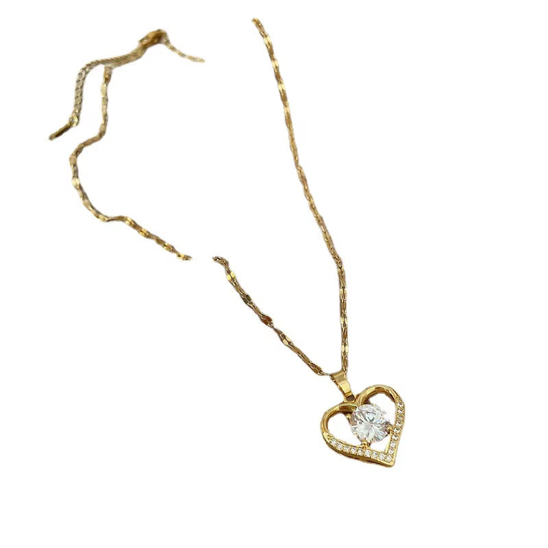 Trendy Heart Stainless Steel Zirconia Necklaces for Women Girls Love Gold Color Metal Necklace Party Birthday Daily Jewelry