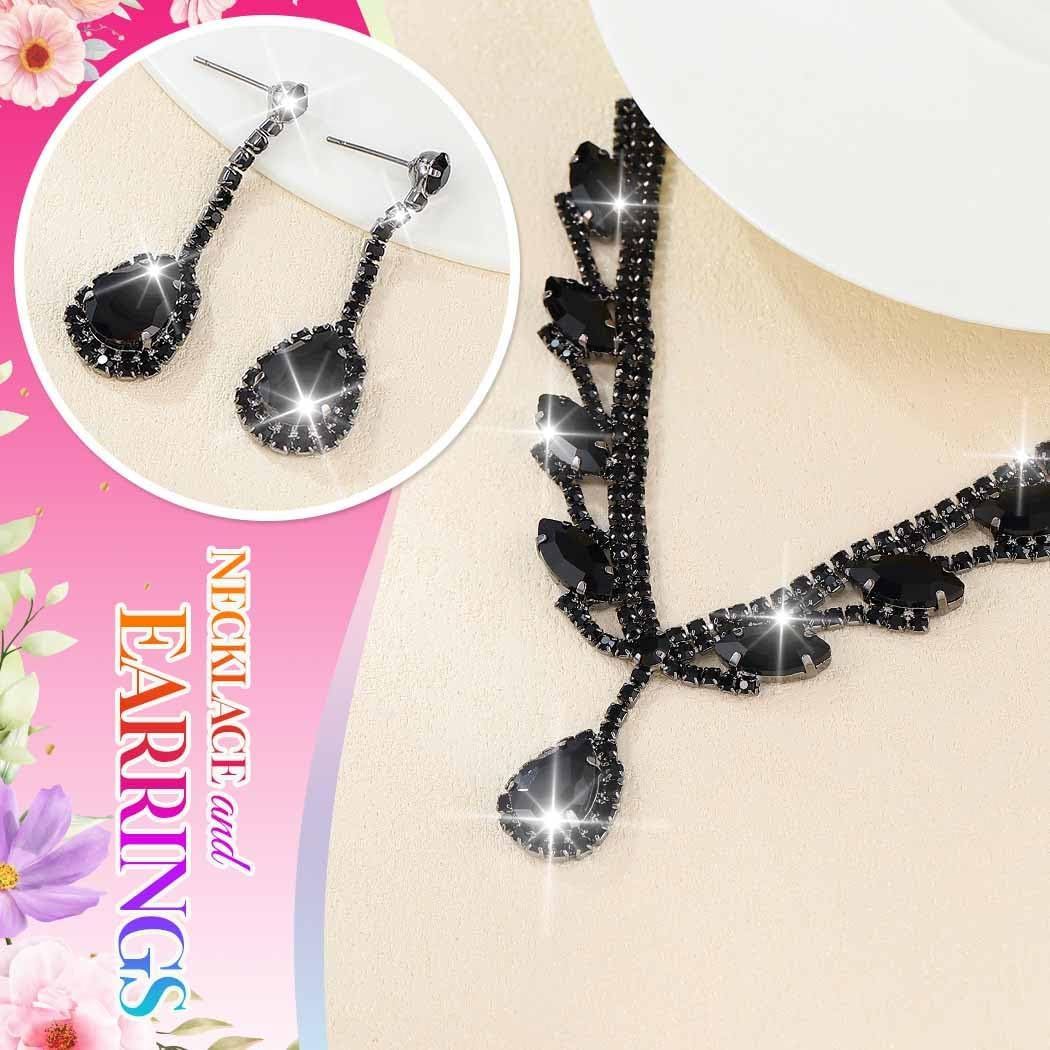 Rhinestone Bridal Wedding Jewelry Set Silver Necklace Earrings Sets Formal Prom Costume Jewelry Sets for Women and Brides