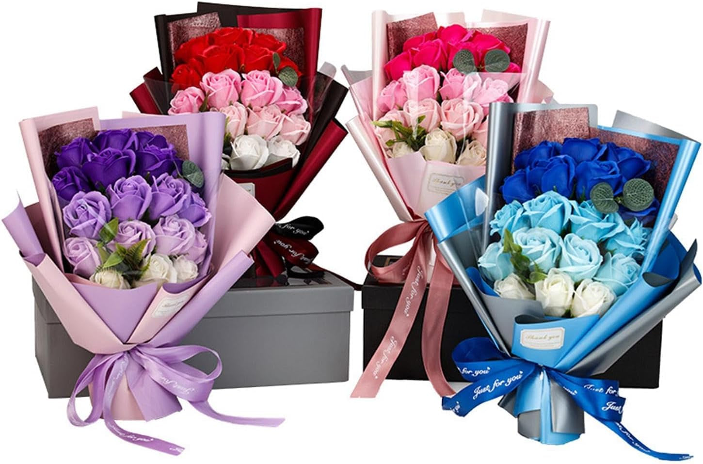 Roses Bouquet Artificial Flower - Preserved Red Rose Flowers with Love Necklace for Her Unique Gift for Birthday, Valentine'S Day, Mother'S Day, Thanksgiving, Christmas, Anniversary (Pink and Red)