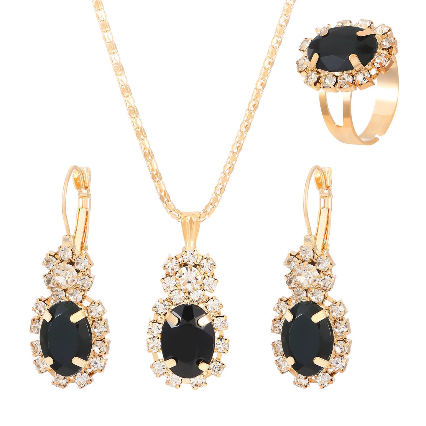 3Pcs Silver Oval Cut Cubic Zirconia Necklace Earrings Rings Set Trendy Banquet Daily Date Jewelry Set Gift for Women Girls Her