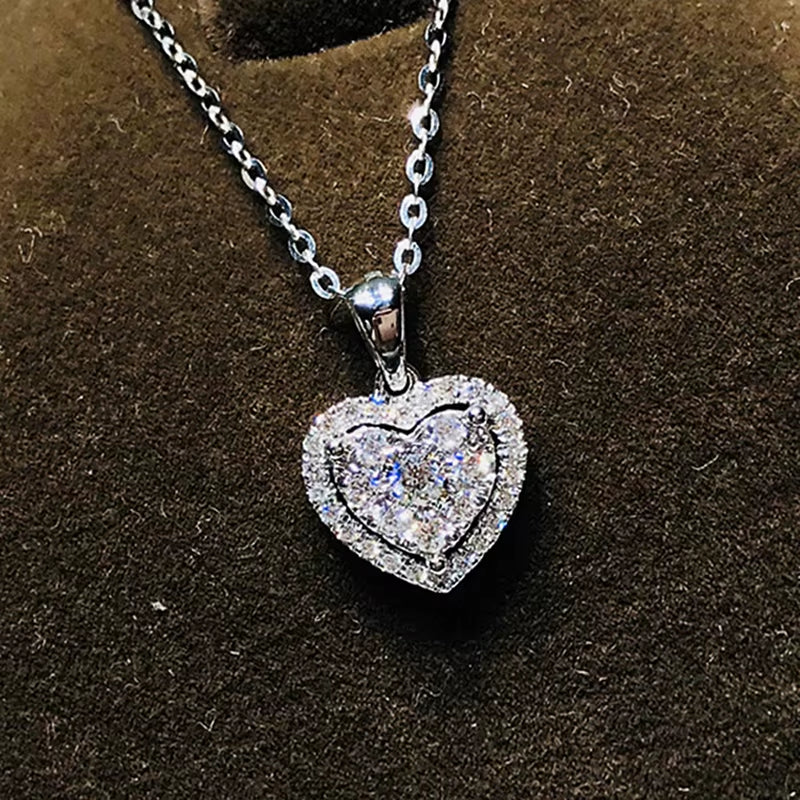 Love Cubic Zirconia Pendant Necklace for Women Romantic Luxury Female Wedding Necklace High Quality Silver Color Jewelry