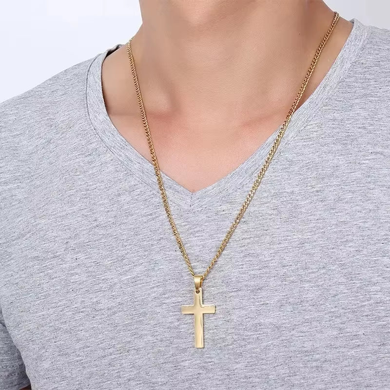 Fashion Cross Necklaces for Women Gold Silver Color Crucifix Pendant Chain Necklace Men Trendy Faith Prayer Jewelry