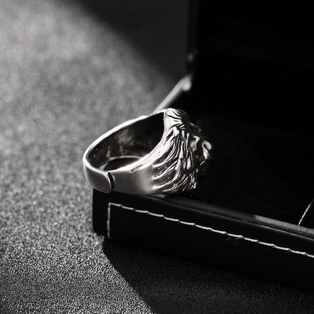 Lion Ring for Men Titanium Stainless Steel Open Adjustable Ring