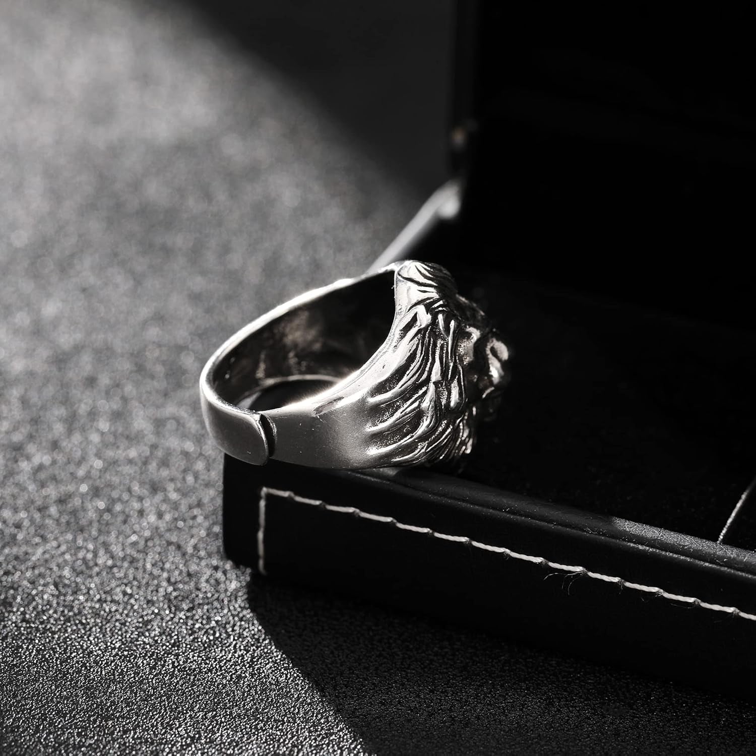 Lion Ring for Men Titanium Stainless Steel Open Adjustable Ring