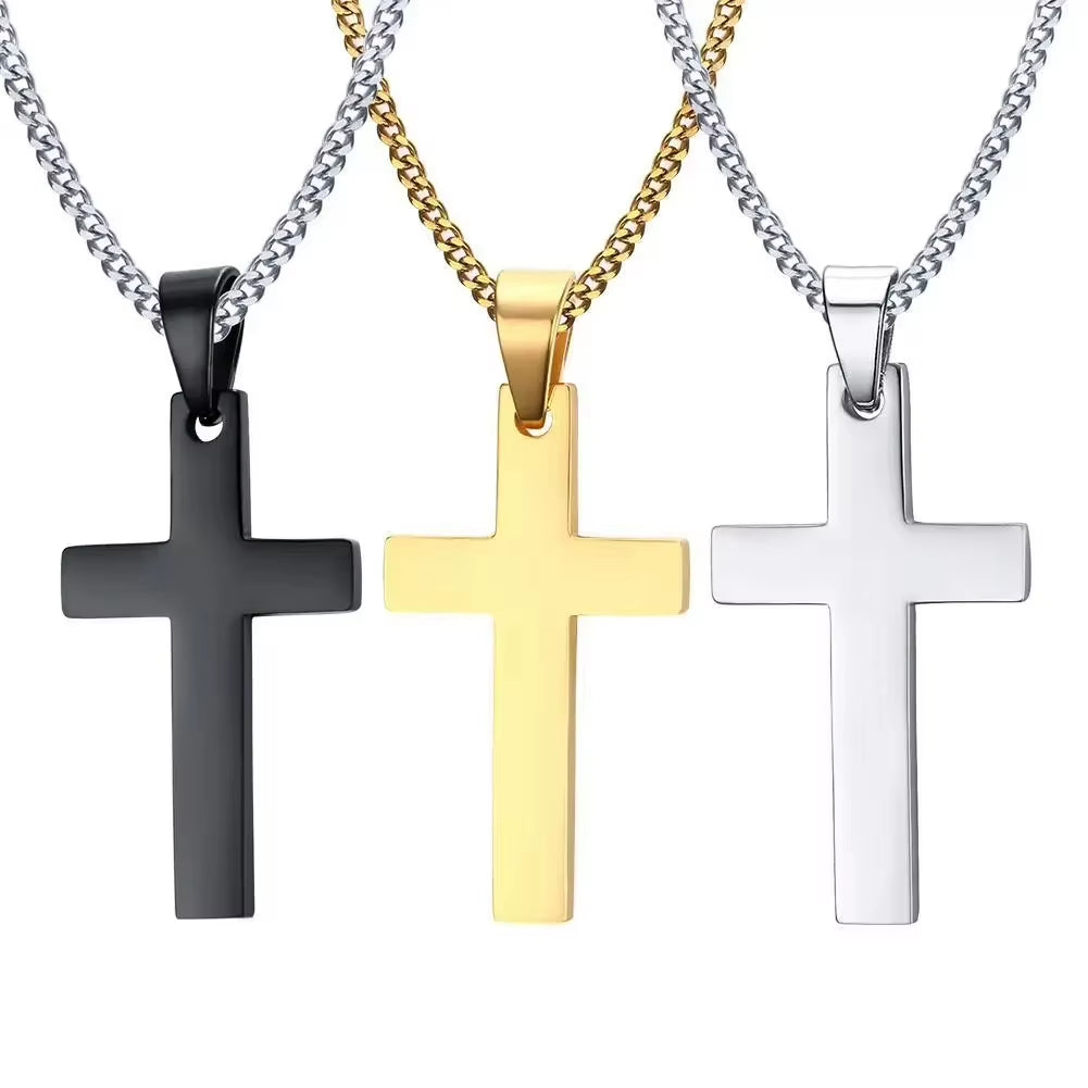 Fashion Cross Necklaces for Women Gold Silver Color Crucifix Pendant Chain Necklace Men Trendy Faith Prayer Jewelry