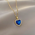 Women'S 316L Stainless Steel Heart-Shaped Pendant Necklace with Big Blue Zircon Fashion Clavicle Chain Jewelry Gift for Girls