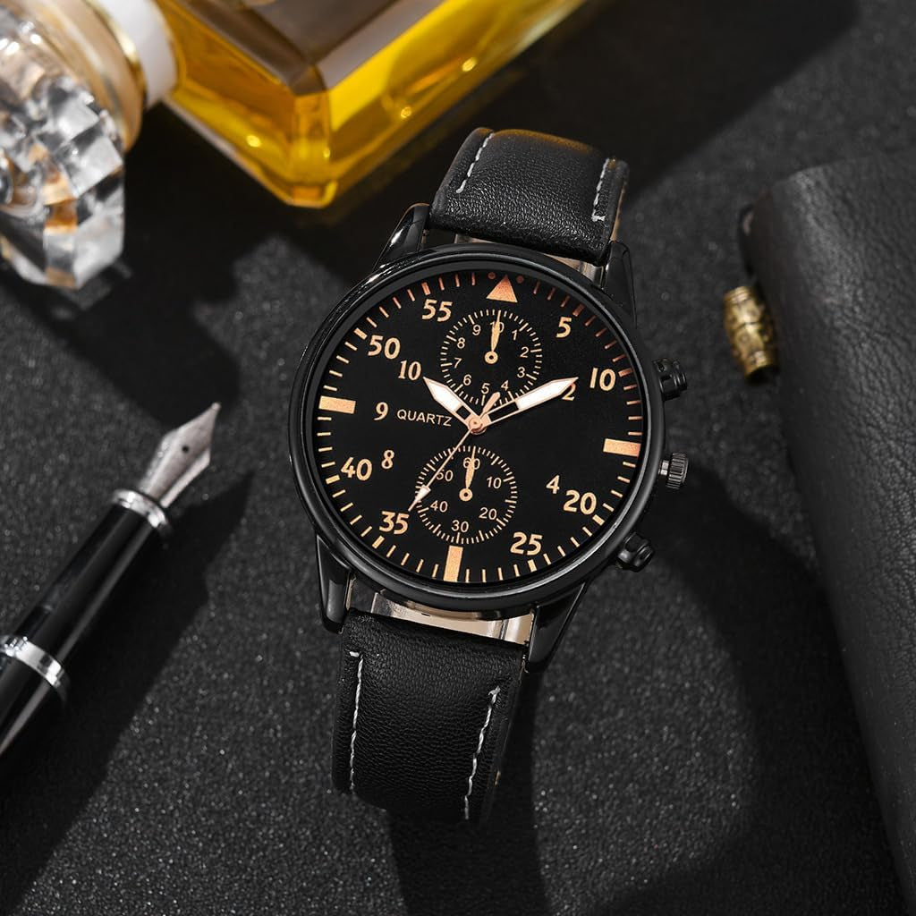 Men Watches Casual Business Chronograph Wristwatch Leather Strap Analog Quartz Watches for Men