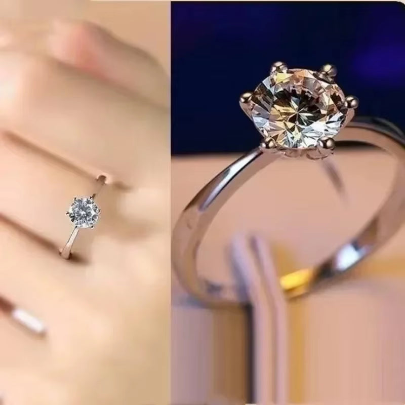 With Credentials Never Fade 18K White Gold Color Ring round Zircon Diamant Wedding Band Accessories Women Classic Jewelry