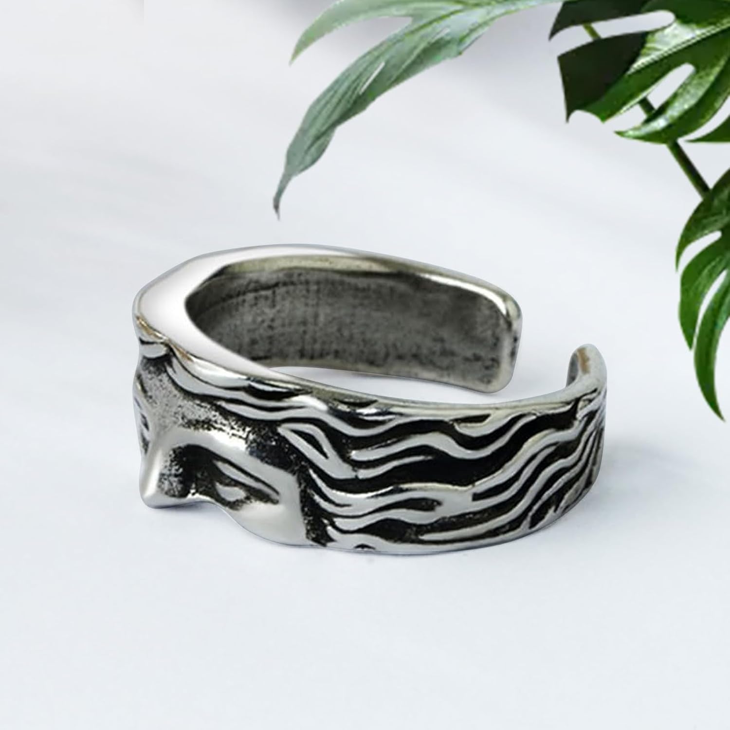 Vintage Rings Men'S Vintage Stainless Steel Unique Half Face Ring Adjustable Opening Ring for Women Men Fashion Unique Jewelry Birthday Gift
