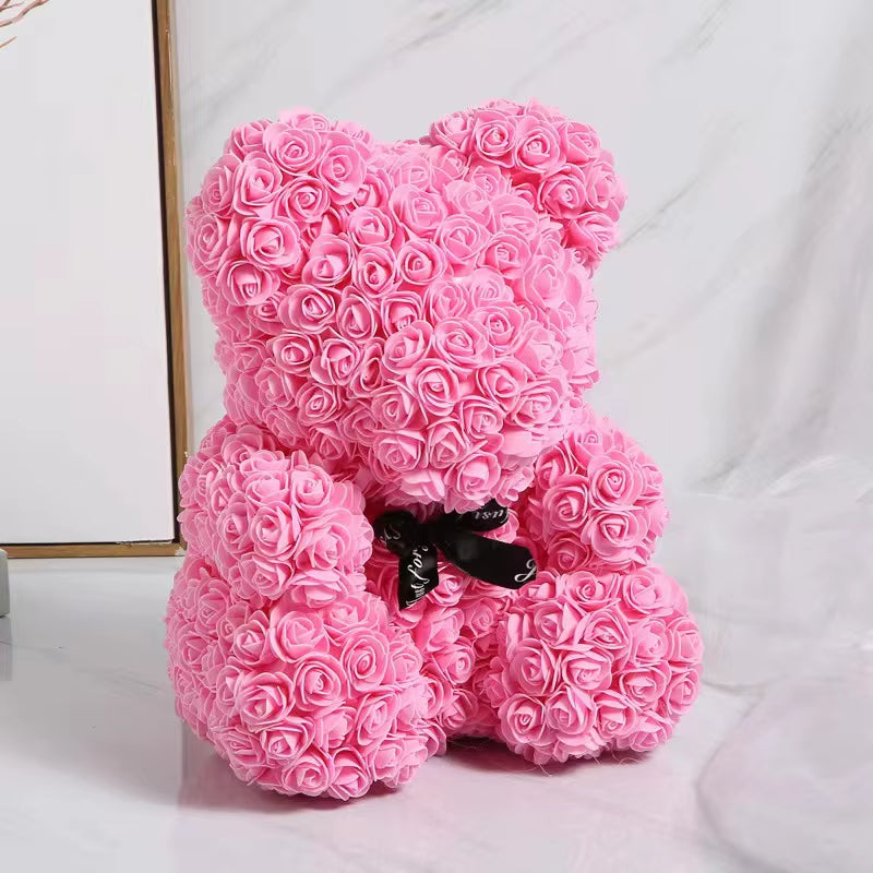 Romantic Valentine'S Day Creative Eternal Flower Rose Bear Christmas Gift Rose Bear Hug Bear Wedding Flower Decoration Gift