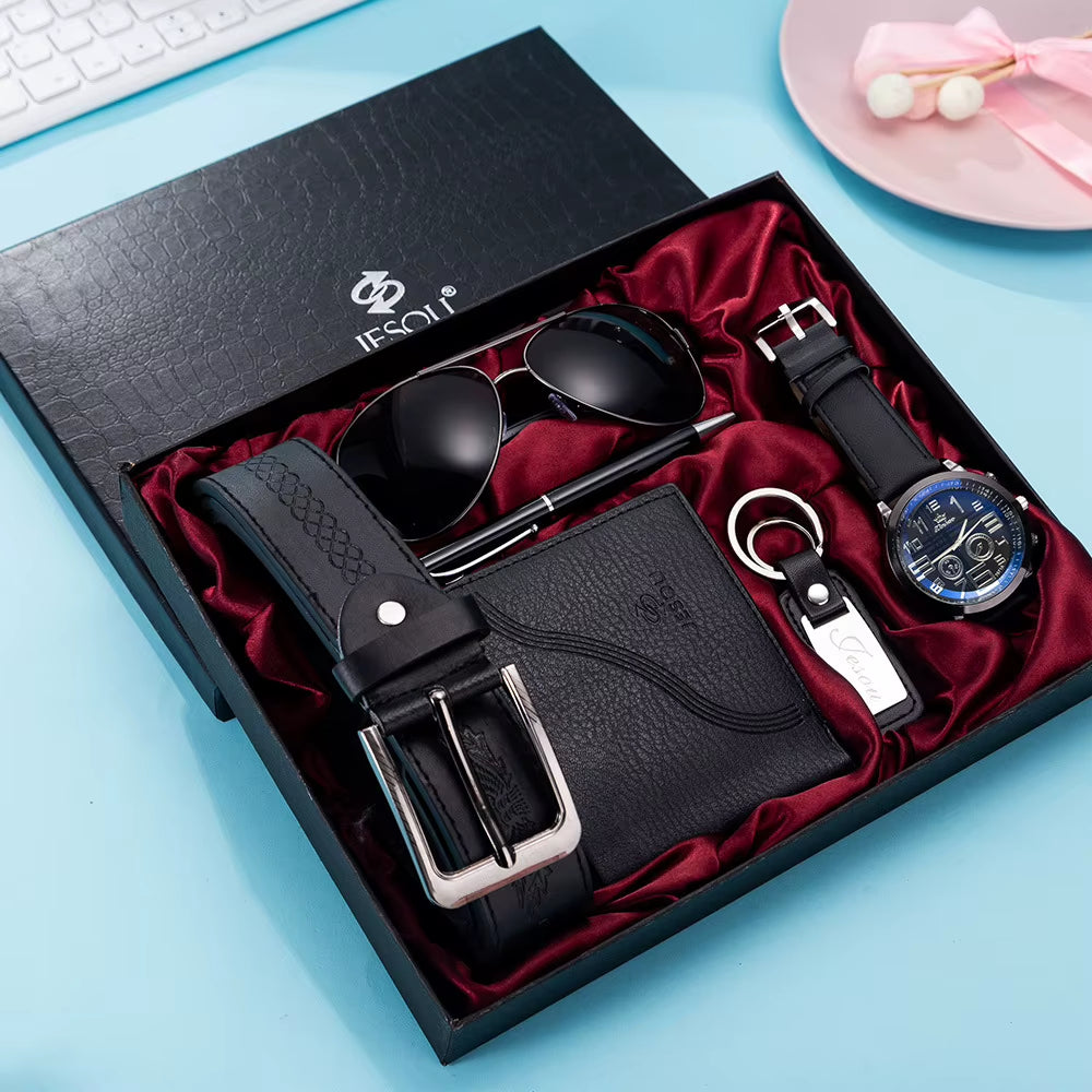 Men's 6-Piece Gift Set – Watch, Sunglasses, Pen, Wallet, Belt & Keychain