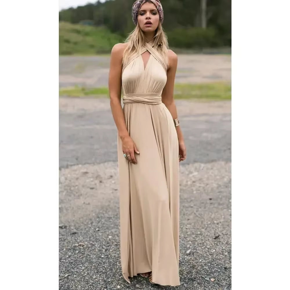 Fashion Multi-Worn V-Neck Vestidos De Fiesta Women Long Dress Sexy Strapped Lady Summer Maxi Dress