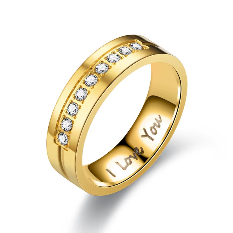 Fashion Stainless Steel Couple Engagement Rings for Women Men Crystal I LOVE YOU Ring 2021 Wedding Jewelry Gift