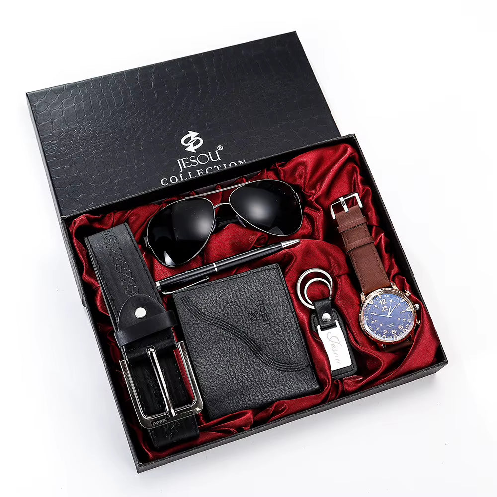 Men's 6-Piece Gift Set – Watch, Sunglasses, Pen, Wallet, Belt & Keychain