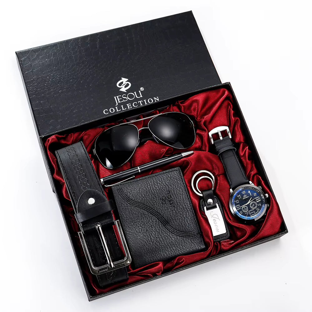 Men's 6-Piece Gift Set – Watch, Sunglasses, Pen, Wallet, Belt & Keychain