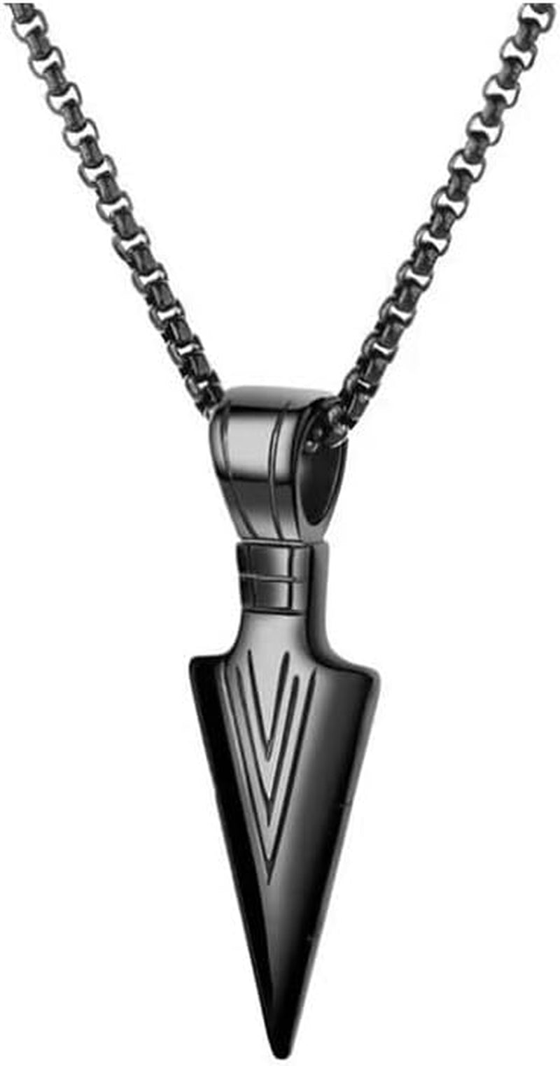 Arrowhead Pendant Chain Necklace for Mens Set Black & Silver Tone & Gold Tone Necklace Stainless Steel Spear Point Jewelry for Jewelry Gifts