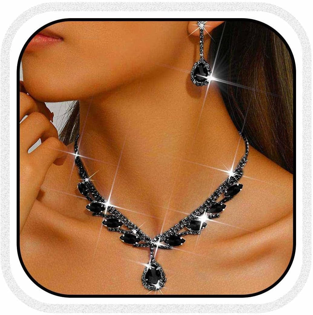 Rhinestone Bridal Wedding Jewelry Set Silver Necklace Earrings Sets Formal Prom Costume Jewelry Sets for Women and Brides