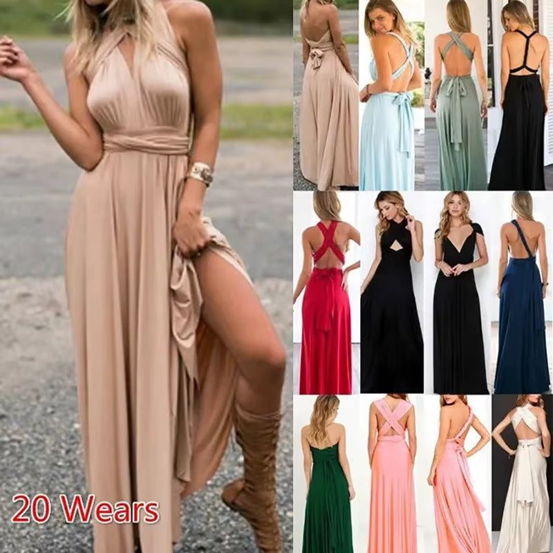 Fashion Multi-Worn V-Neck Vestidos De Fiesta Women Long Dress Sexy Strapped Lady Summer Maxi Dress