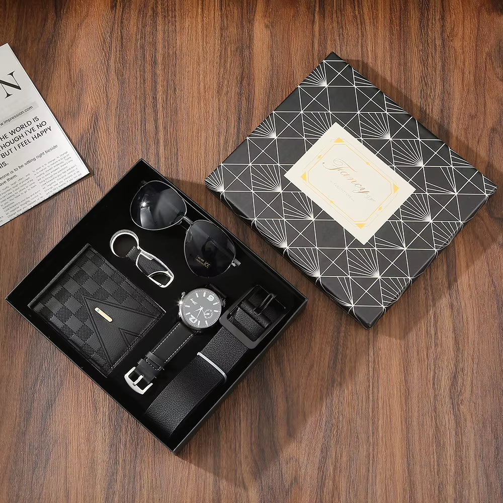 Men's Luxury Gift Set – Watch, Wallet, Belt, Sunglasses & Keychain in Gift Box