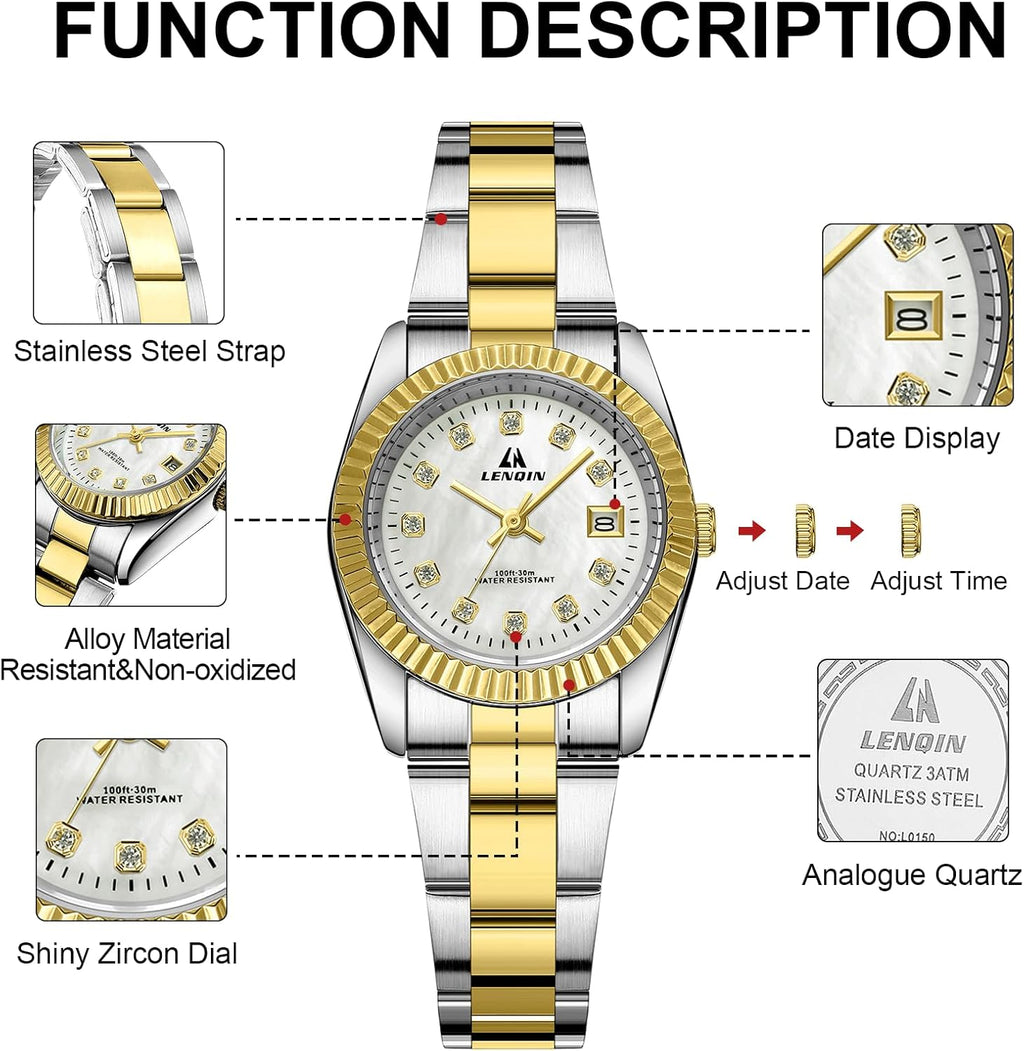 LN LNQIN Womens Watch Analog Quartz Watch for Women Waterproof Ladies Watches Easy Read Women'S Wrist Watches with Stainless Steel Band