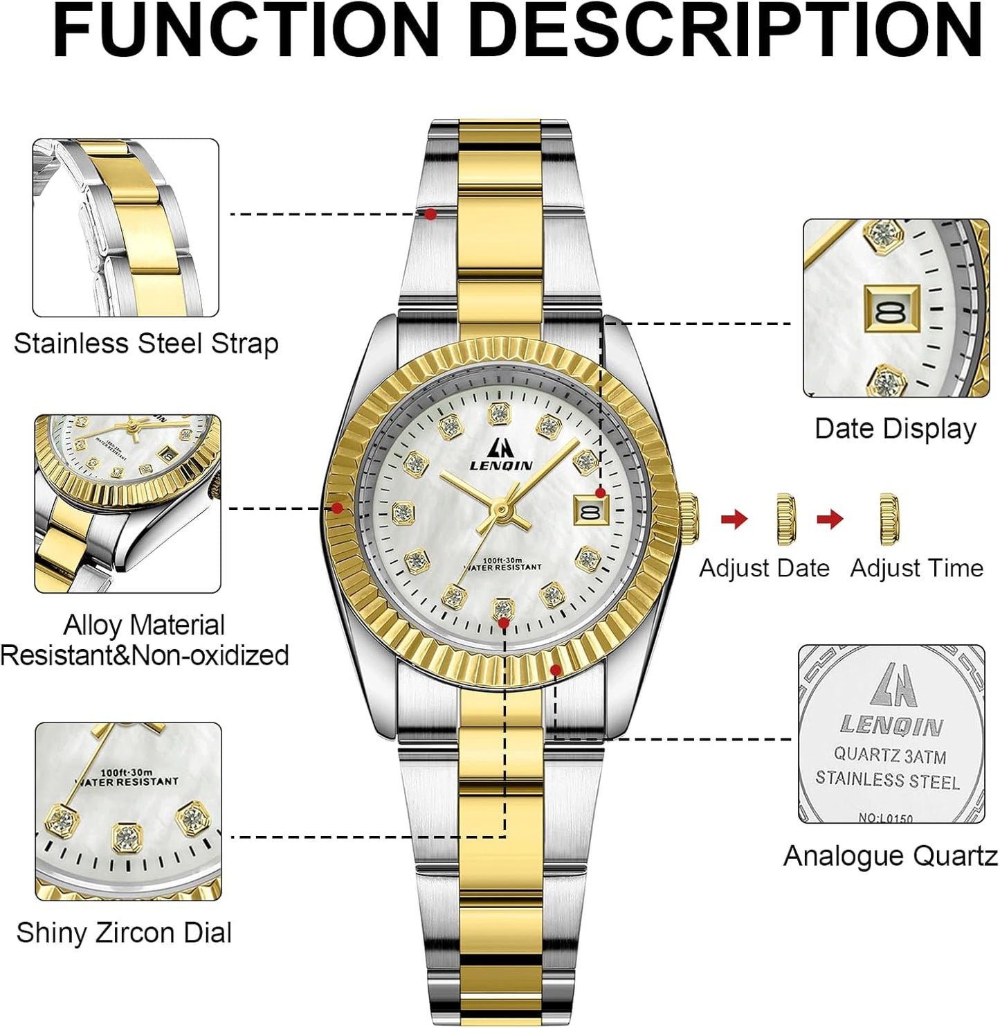 LN LNQIN Womens Watch Analog Quartz Watch for Women Waterproof Ladies Watches Easy Read Women'S Wrist Watches with Stainless Steel Band