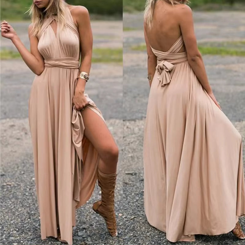 Fashion Multi-Worn V-Neck Vestidos De Fiesta Women Long Dress Sexy Strapped Lady Summer Maxi Dress