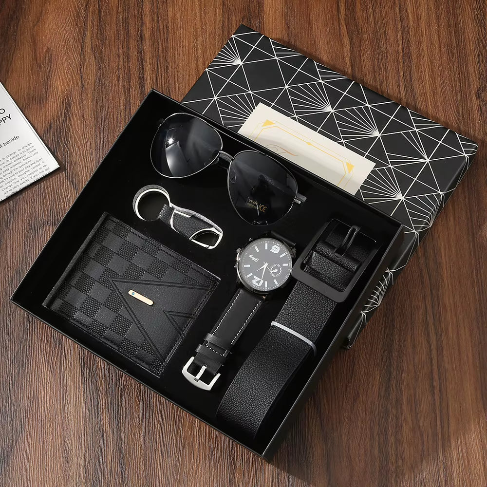 Men's Luxury Gift Set – Watch, Wallet, Belt, Sunglasses & Keychain