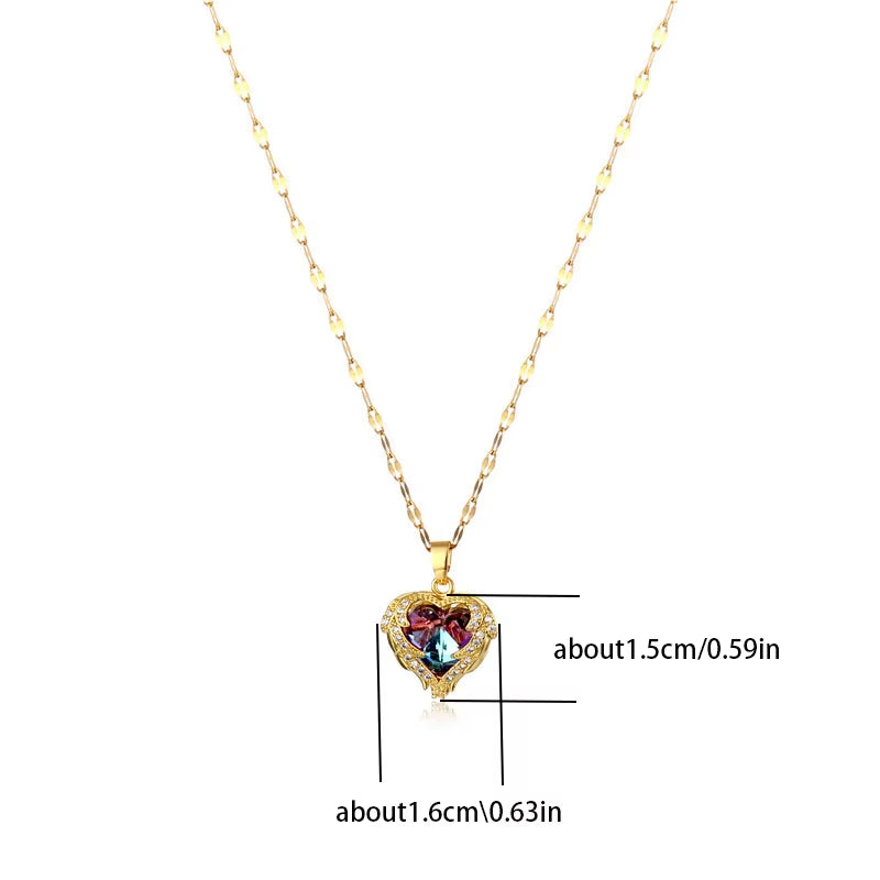 Top Luxury Colorful Crystal Ocean Heart Pendant Necklace for Women Trendy 316L Stainless Steel Jewelry Female Wedding Neck Chain