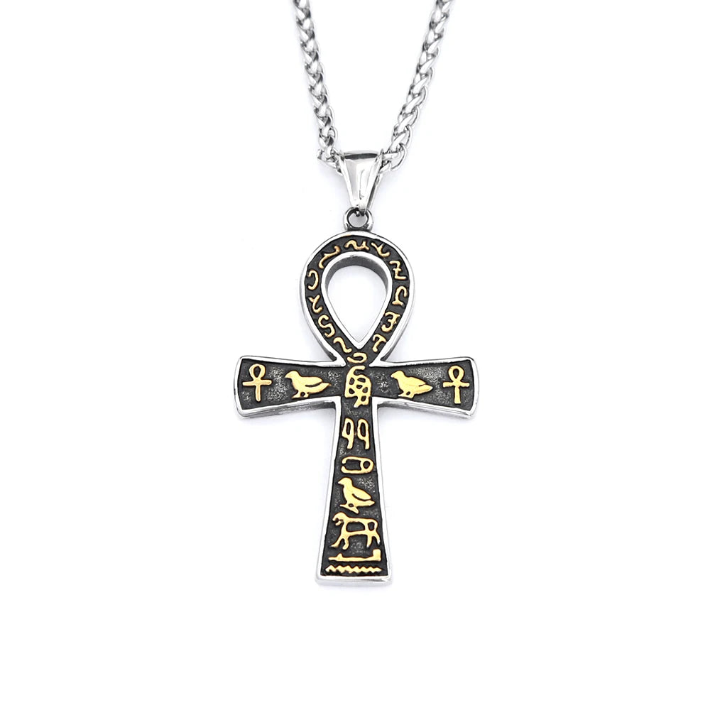 Vintage Fashion Ancient Egyptian Ankh Cross Pendant Necklace for Men Women Stainless Steel Amulet Jewelry Gifts Dropshipping