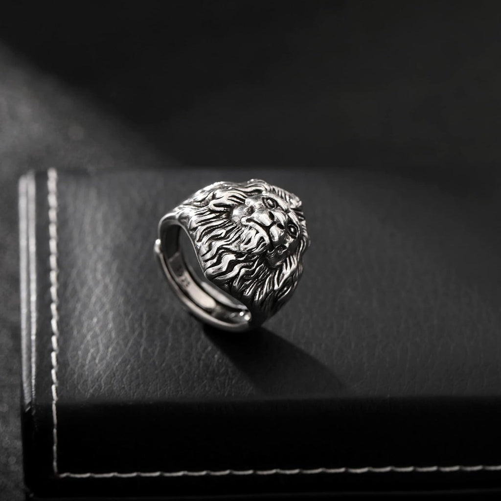 Lion Ring for Men Titanium Stainless Steel Open Adjustable Ring