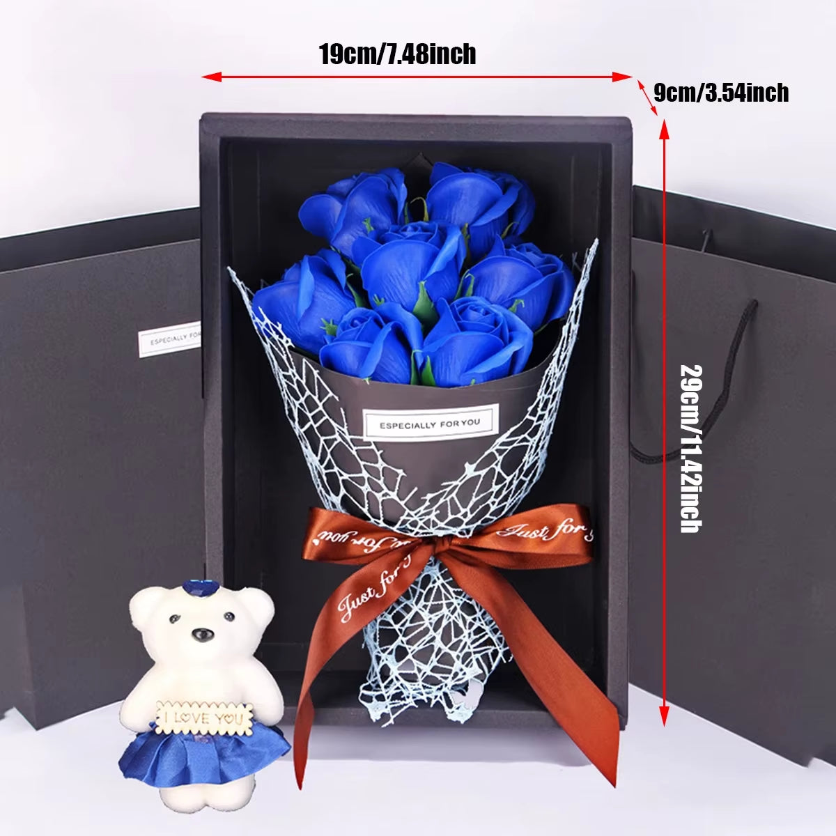 1Pc Handmade 7 Rose Soap Bouquet Little Bear Gift Box Creative Valentine'S Day Mother'S Day Birthday Party Rose Flower Gifts