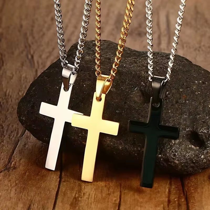 Fashion Cross Necklaces for Women Gold Silver Color Crucifix Pendant Chain Necklace Men Trendy Faith Prayer Jewelry
