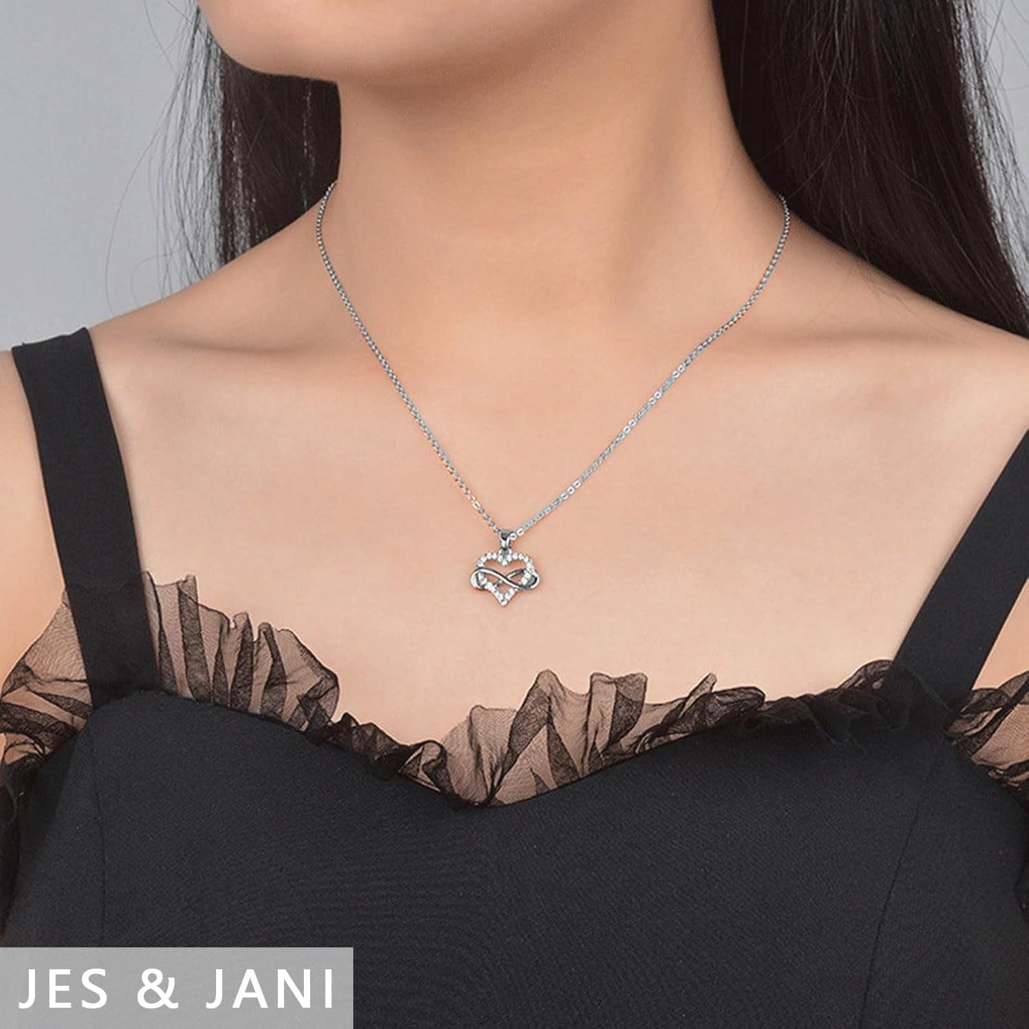 Infinity Heart Necklace for Women, Love Heart Pendant with Cubic Zirconia and Infinity Necklace, 925 Sterling Silver Heart Necklace for Girlfriend