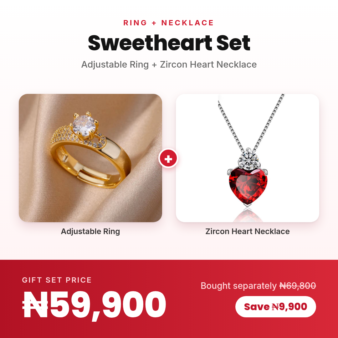 Sweetheart Set gift set: adjustable ring and Zircon Heart necklace