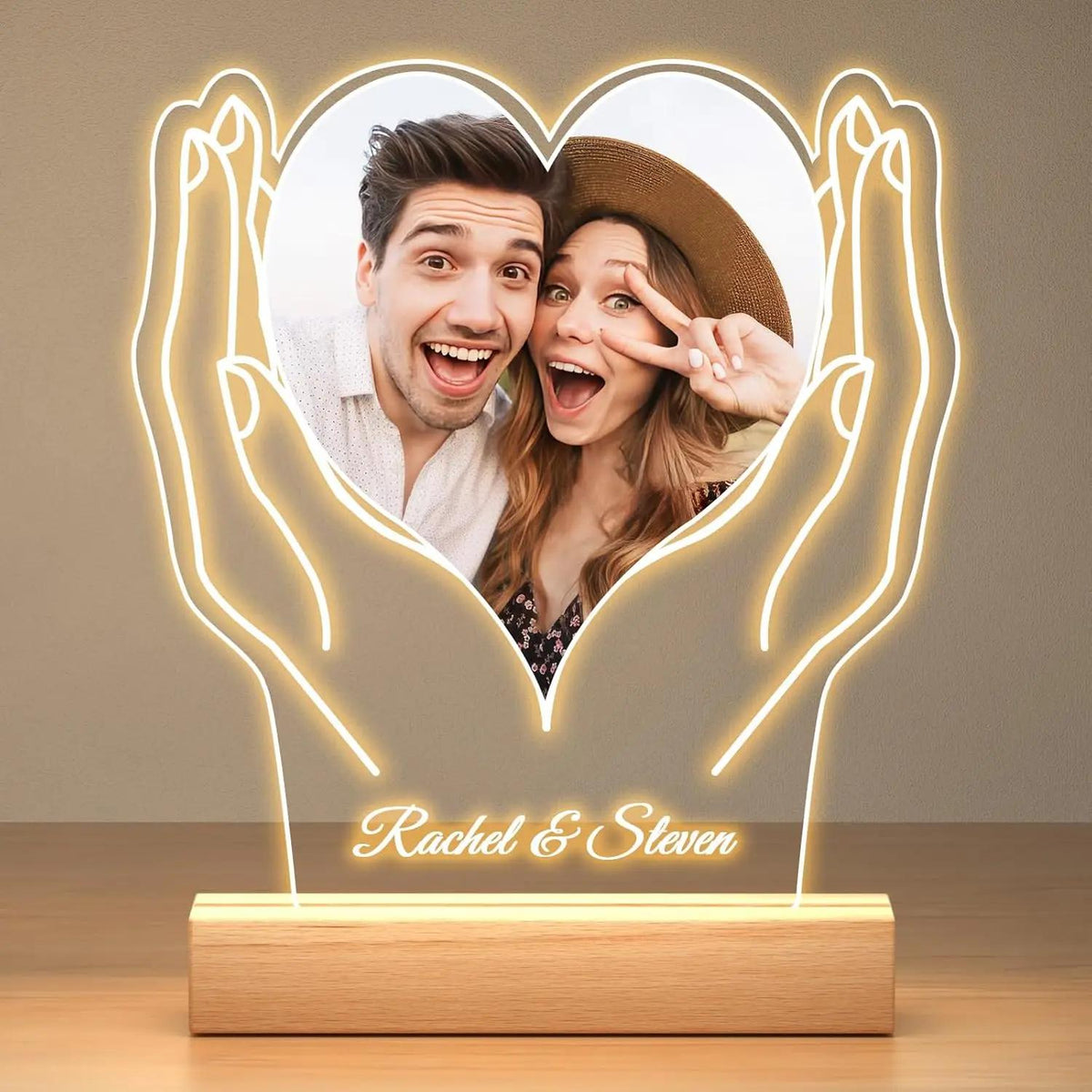 Personalized Heart-in-Hands Photo Lamp